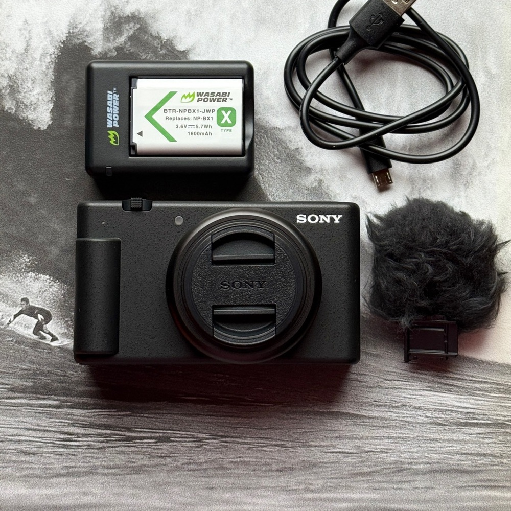 Sony ZV-1F Black Digital Camera with Battery, Charger, and Cable
